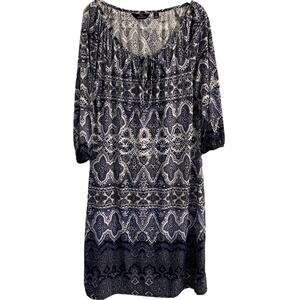 Mlle Gabrielle Dress Size‎ Medium Blue Patterned Boho Scoop Neck 3/4 Sleeves